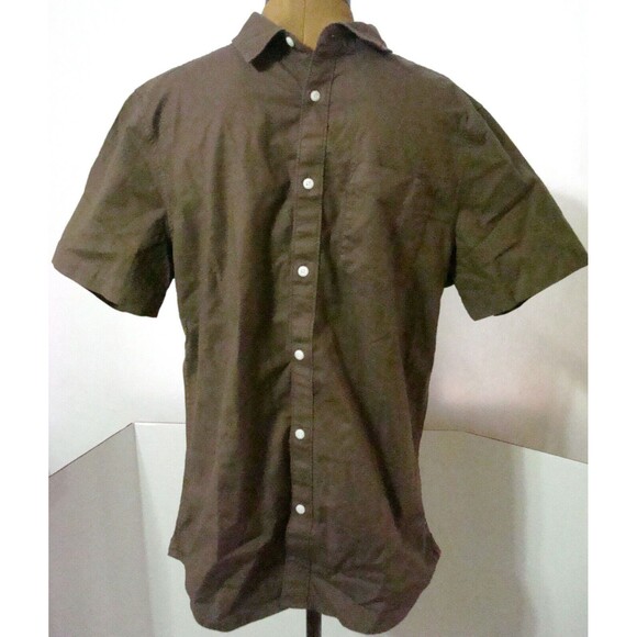 New Mens M Prana Organic Cotton Crestone Tailored SS Shirt Button Down NWT Brown - Picture 2 of 7